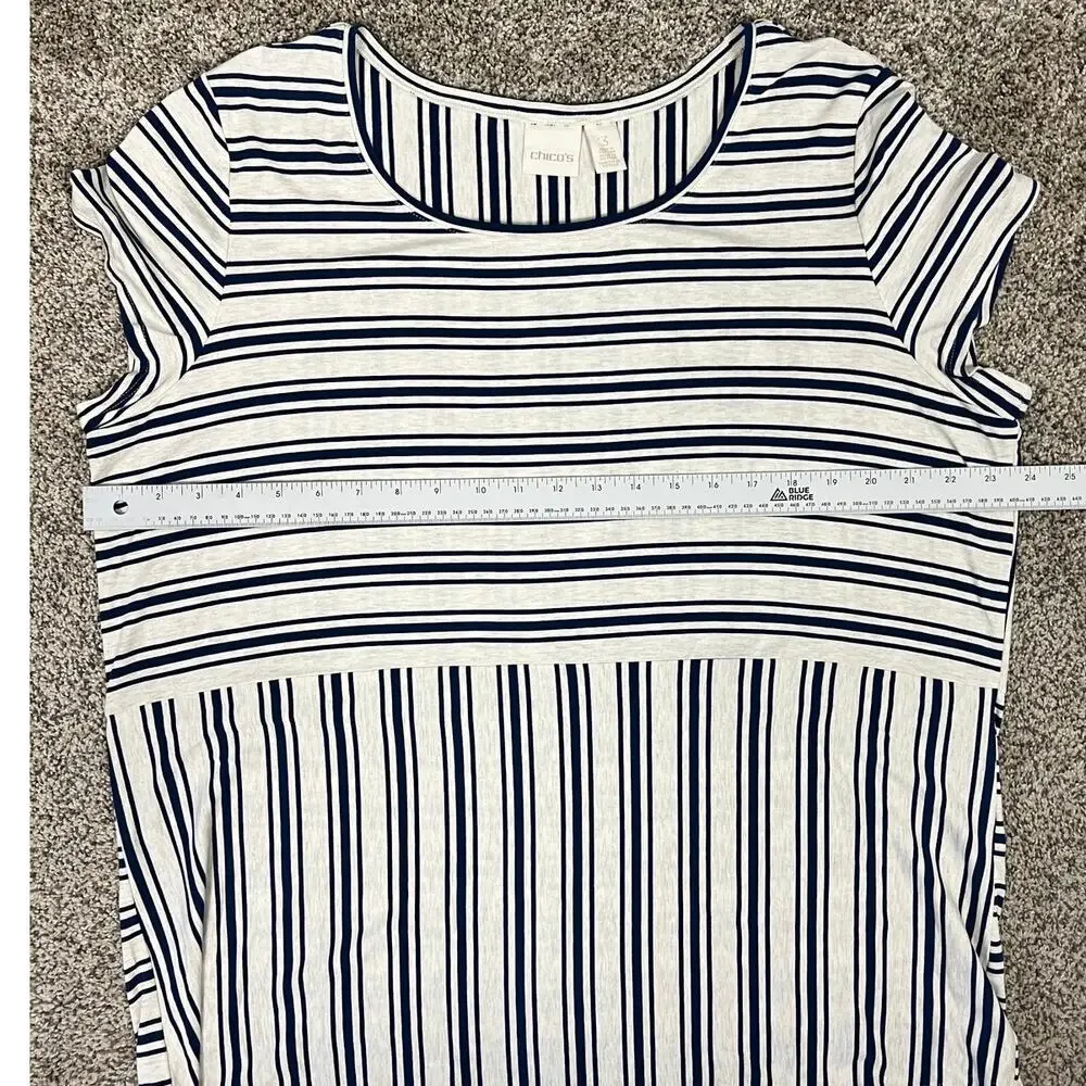 Chico's Women's XL Nautical Coastal Preppy Minimalist Vacation Striped‎ T-Shirt
